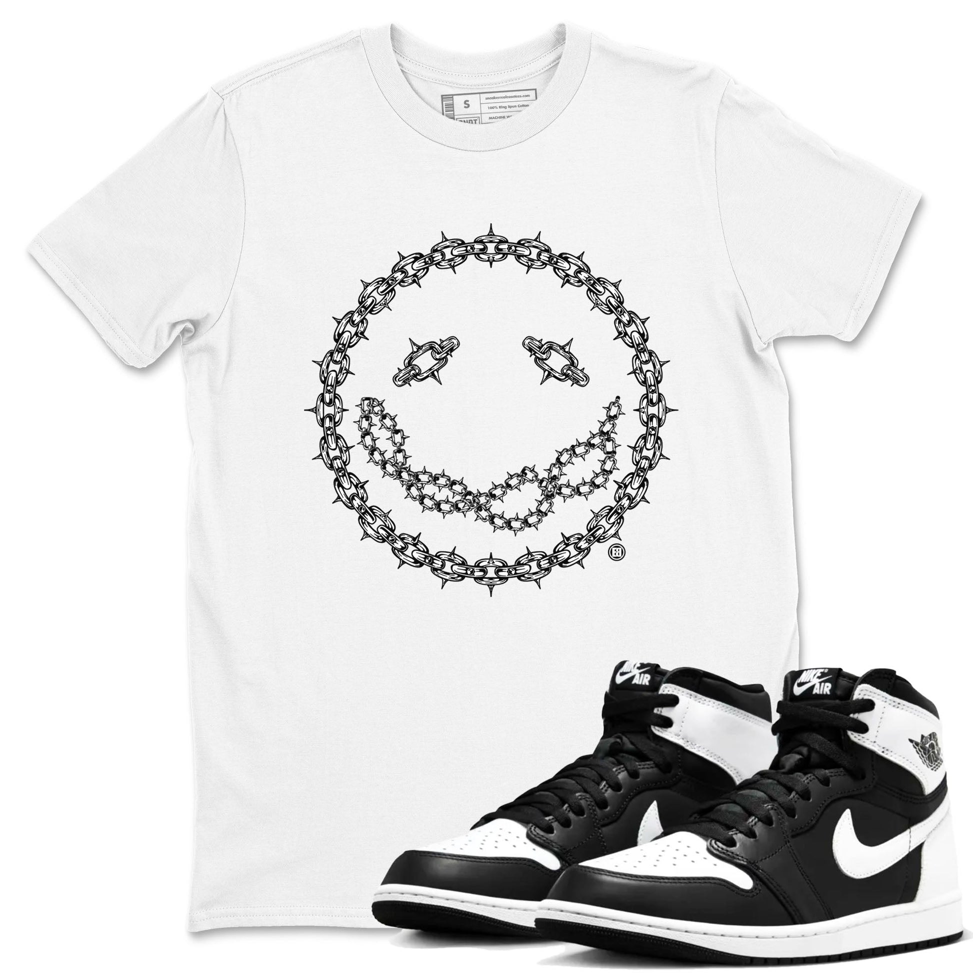 Air Jordan 1 High OG Black White shirt to match jordans Chain Smile sneaker tees 1s Black White SNRT Sneaker Release Tees Streetwear unisex cotton White 1 crew neck shirt
