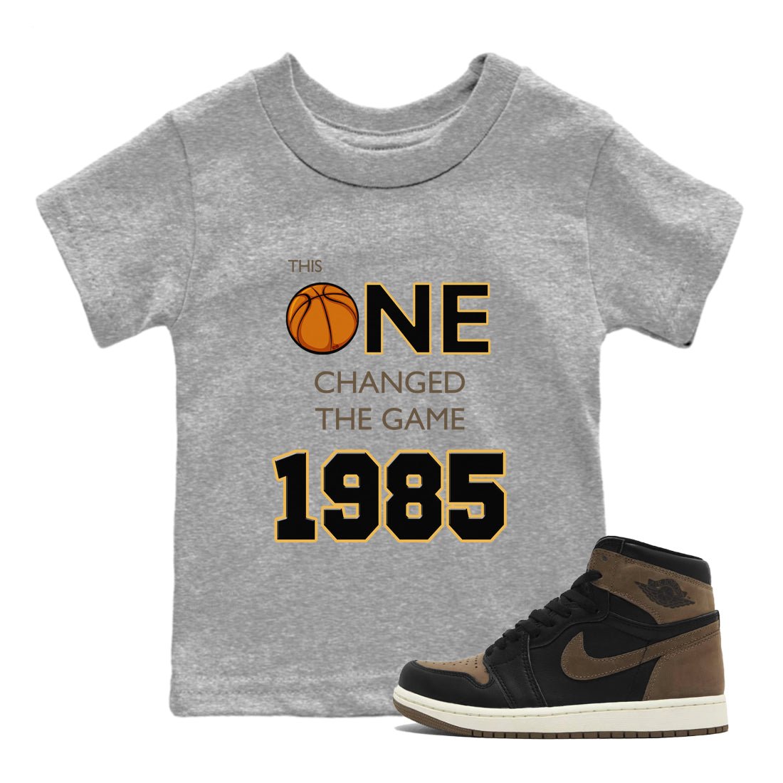 Air Jordan 1 Palomino shirt to match jordans Changed The Game sneaker tees Air Jordan 1 High OG Retro Palomino SNRT Sneaker Release Tees Baby Toddler Heather Grey 1 T-Shirt