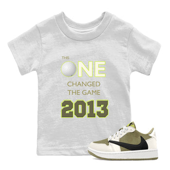 Air Jordan 1 Low X Travis Scott Golf Olive shirt to match jordans Changed The Game sneaker tees Air Jordan 1 Travis Scott Golf Olive SNRT Sneaker Release Tees Baby Toddler White 1 T-Shirt