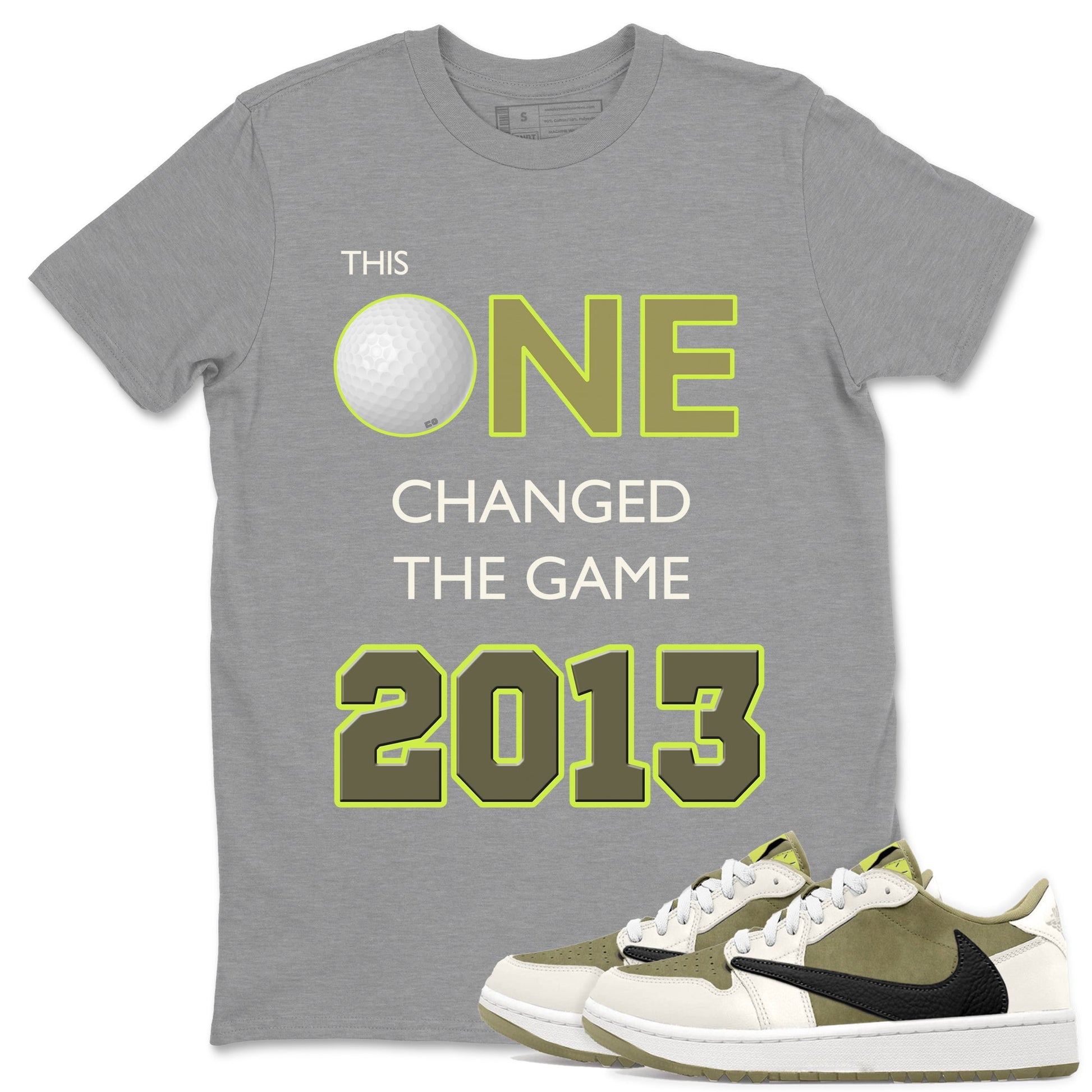 Air Jordan 1 Low X Travis Scott Golf Olive shirt to match jordans Changed The Game sneaker tees Air Jordan 1 Travis Scott Golf Olive SNRT Sneaker Release Tees Unisex Heather Grey 1 T-Shirt