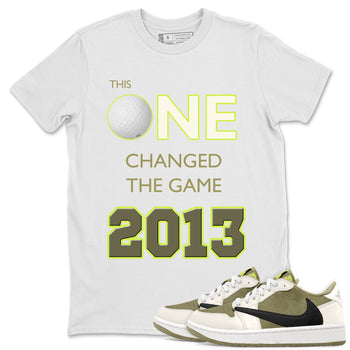 Air Jordan 1 Low X Travis Scott Golf Olive shirt to match jordans Changed The Game sneaker tees Air Jordan 1 Travis Scott Golf Olive SNRT Sneaker Release Tees Unisex White 1 T-Shirt