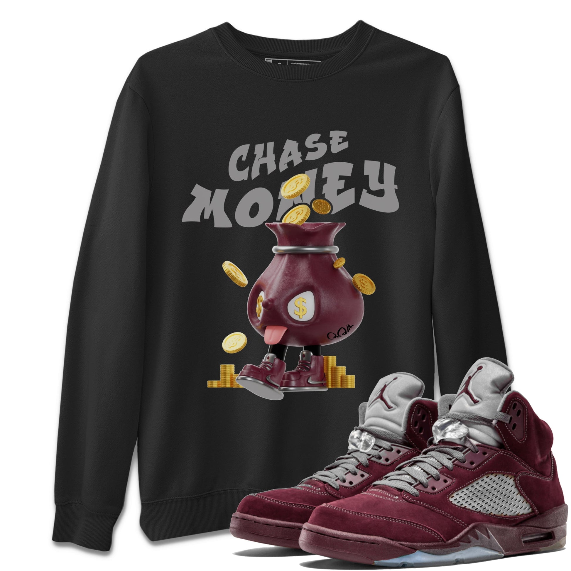 Air Jordan 5 Burgundy shirt to match jordans Chase Money sneaker tees AJ5 Burgundy SNRT Sneaker Release Tees Unisex Black 1 T-Shirt