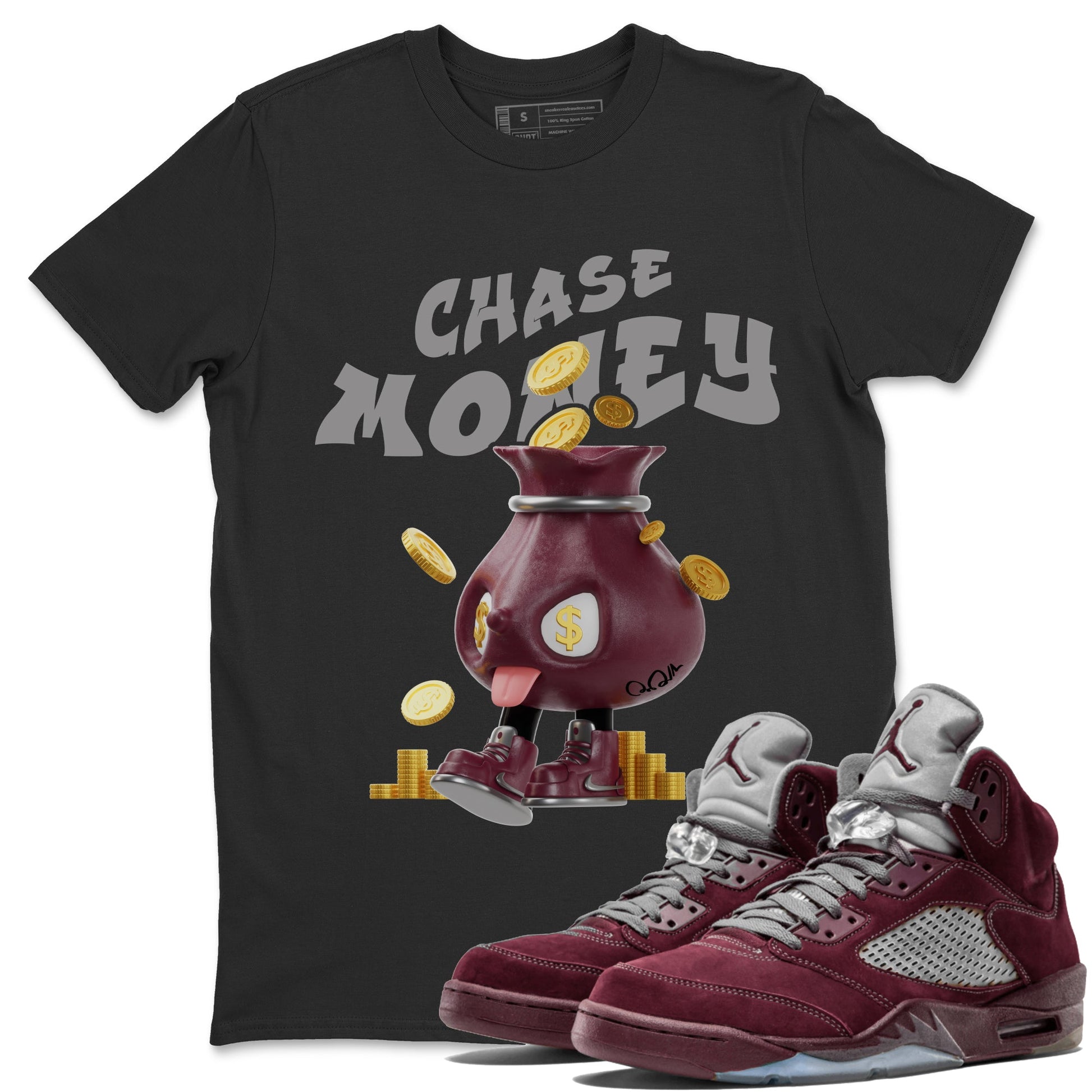 Air Jordan 5 Burgundy shirt to match jordans Chase Money sneaker tees AJ5 Burgundy SNRT Sneaker Release Tees Unisex Black 1 T-Shirt