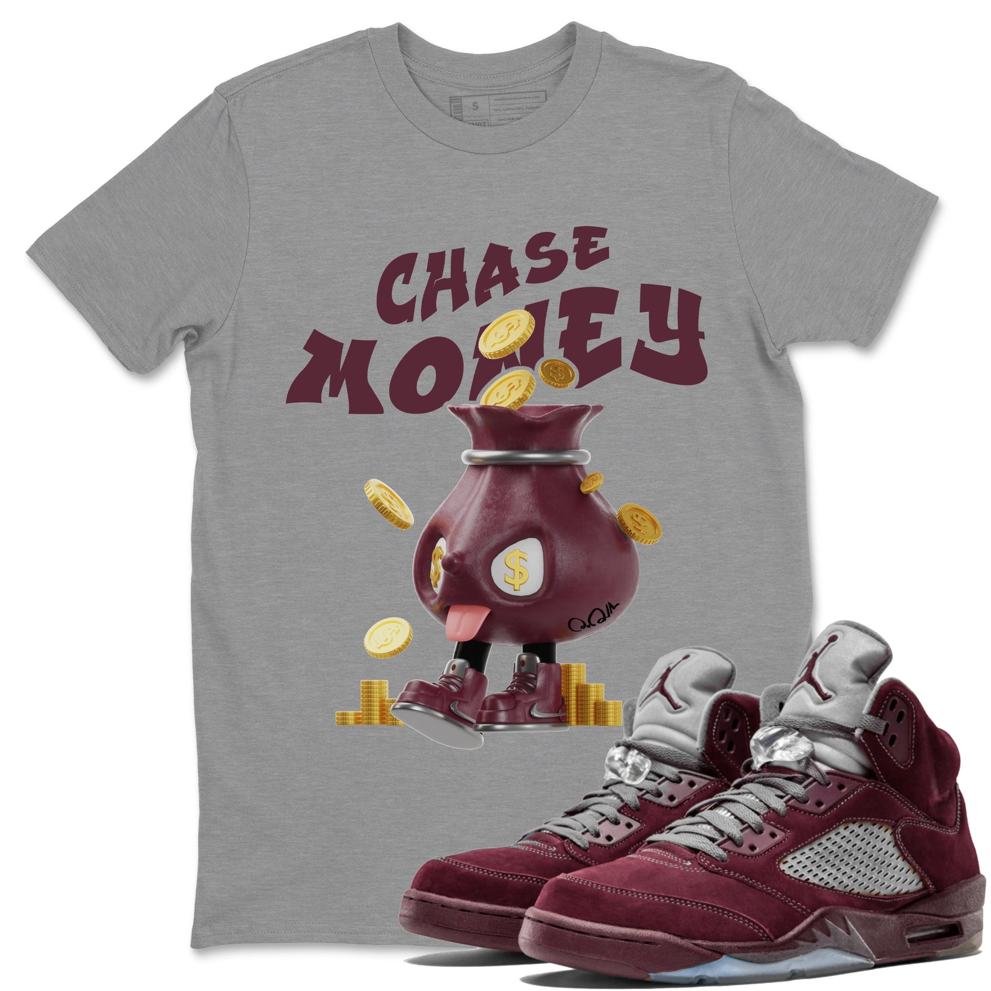 Air Jordan 5 Burgundy shirt to match jordans Chase Money sneaker tees AJ5 Burgundy SNRT Sneaker Release Tees Unisex Heather Grey 1 T-Shirt