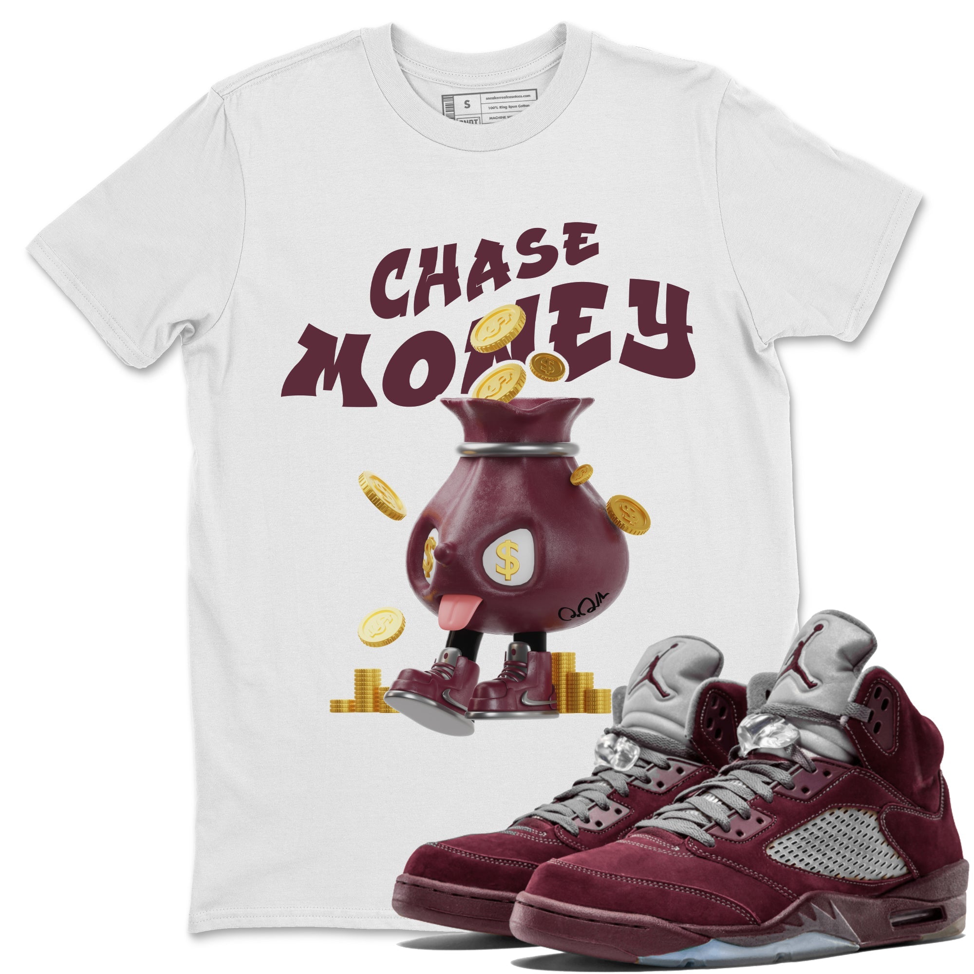 Air Jordan 5 Burgundy shirt to match jordans Chase Money sneaker tees AJ5 Burgundy SNRT Sneaker Release Tees Unisex White 1 T-Shirt
