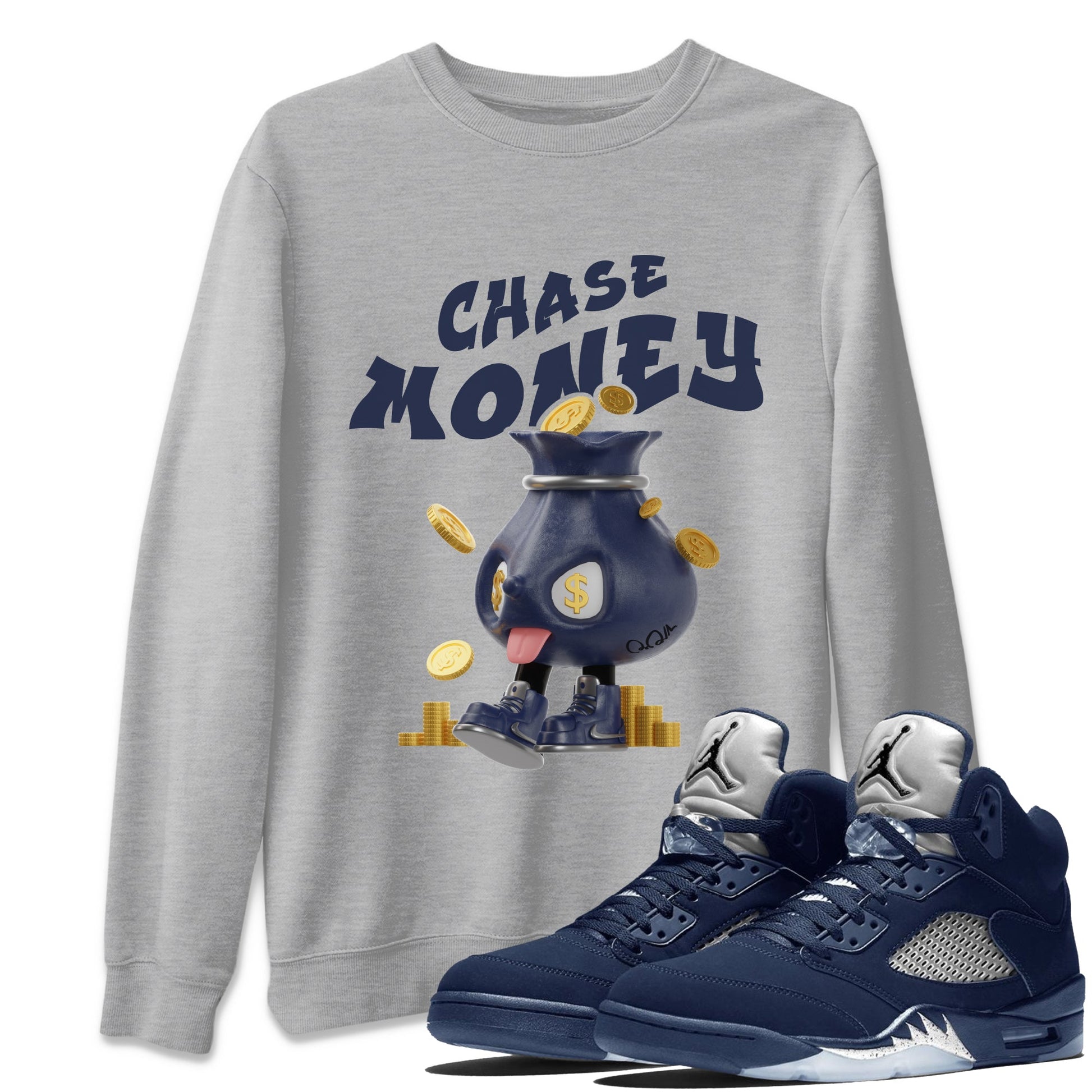 Air Jordan 5 Georgetown shirt to match jordans Chase Money sneaker tees AJ5 Georgetown SNRT Sneaker Release Tees Unisex Heather Grey 1 T-Shirt