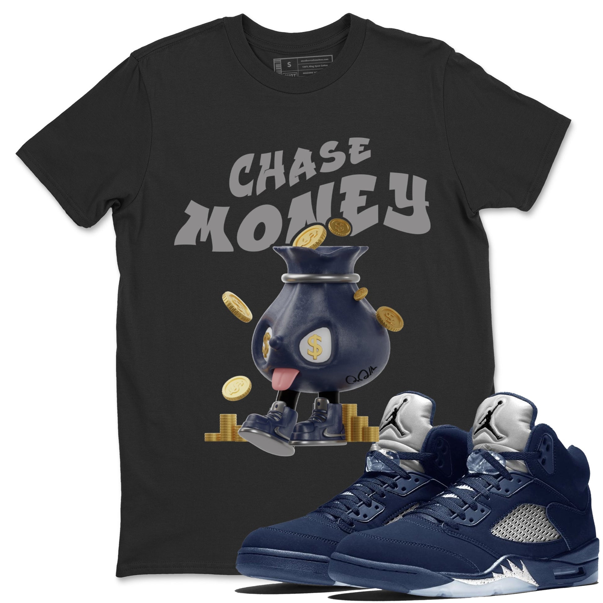 Air Jordan 5 Georgetown shirt to match jordans Chase Money sneaker tees AJ5 Georgetown SNRT Sneaker Release Tees Unisex Black 1 T-Shirt