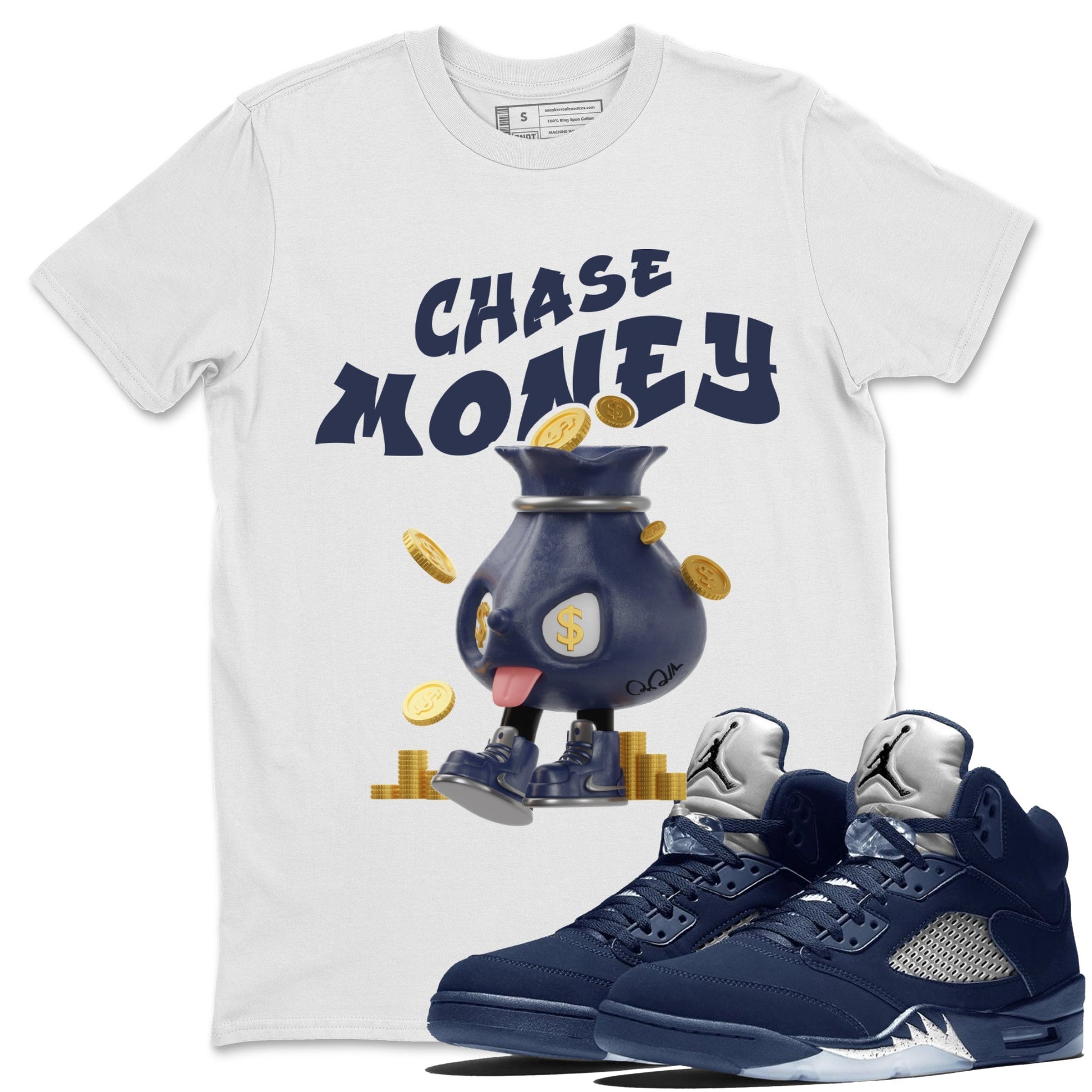Air Jordan 5 Georgetown shirt to match jordans Chase Money sneaker tees AJ5 Georgetown SNRT Sneaker Release Tees Unisex White 1 T-Shirt