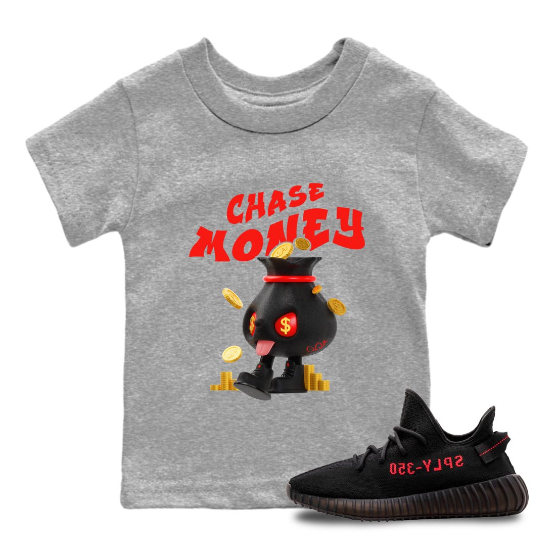 Yeezy 350 Bred shirt to match jordans Chase Money sneaker tees Adidas Yeezy 350 V2 Boost Bred SNRT Sneaker Release Tees Baby Toddler Heather Grey 1 T-Shirt