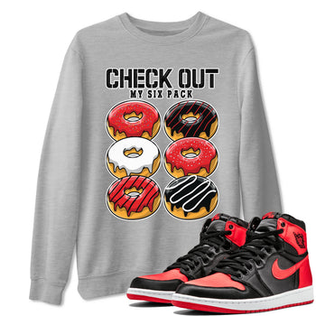 Air Jordan 1 Satin Bred shirt to match jordans Check Out My Six Pack sneaker tees AJ1 Retro Satin Bred SNRT Sneaker Tees Sneaker Matching Clothing Brand Unisex Sneaker Tee Heather Grey 1 T-Shirt