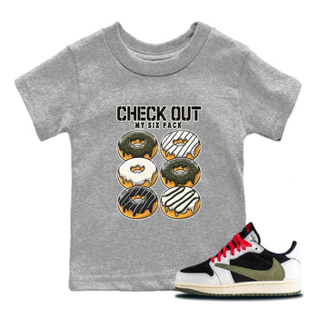 Air Jordan 1 Travis Scott Olive Sneaker Match Tees Check Out My Six Pack Sneaker Tees AJ1 Travis Scott Olive Sneaker Release Tees Kids Shirts Heather Grey 1
