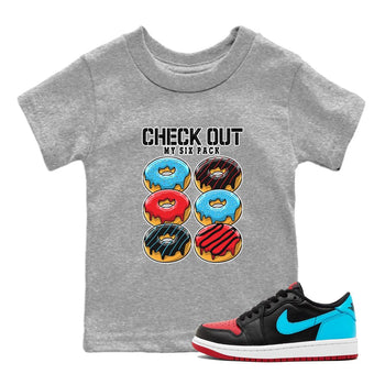 Air Jordan 1 Low UNC to Chicago shirt to match jordans Check Out My Six Pack sneaker tees Air Jordan 1 UNC to Chicago SNRT Sneaker Release Tees Baby Toddler Heather Grey 1 T-Shirt