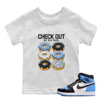 Air Jordan 1 Retro High OG University Blue shirt to match jordans Check Out My Six Pack sneaker tees Air Jordan 1 UNC Toe SNRT Sneaker Release Tees Baby Toddler White 1 T-Shirt