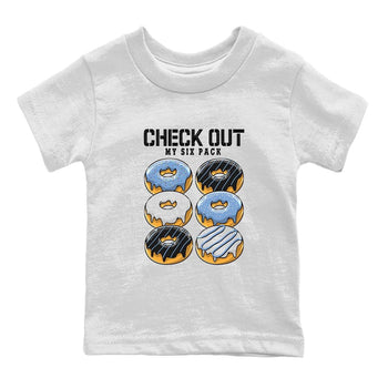 Air Jordan 1 Retro High OG University Blue shirt to match jordans Check Out My Six Pack sneaker tees Air Jordan 1 UNC Toe SNRT Sneaker Release Tees Baby Toddler White 2 T-Shirt