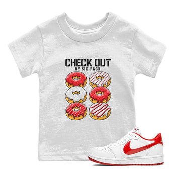 1s Low University Red shirt to match jordans Check Out My Six Pack sneaker tees Air Jordan 1 University Red SNRT Sneaker Tees Sneaker Matching Clothing Brand Baby Toddler White 1 T-Shirt