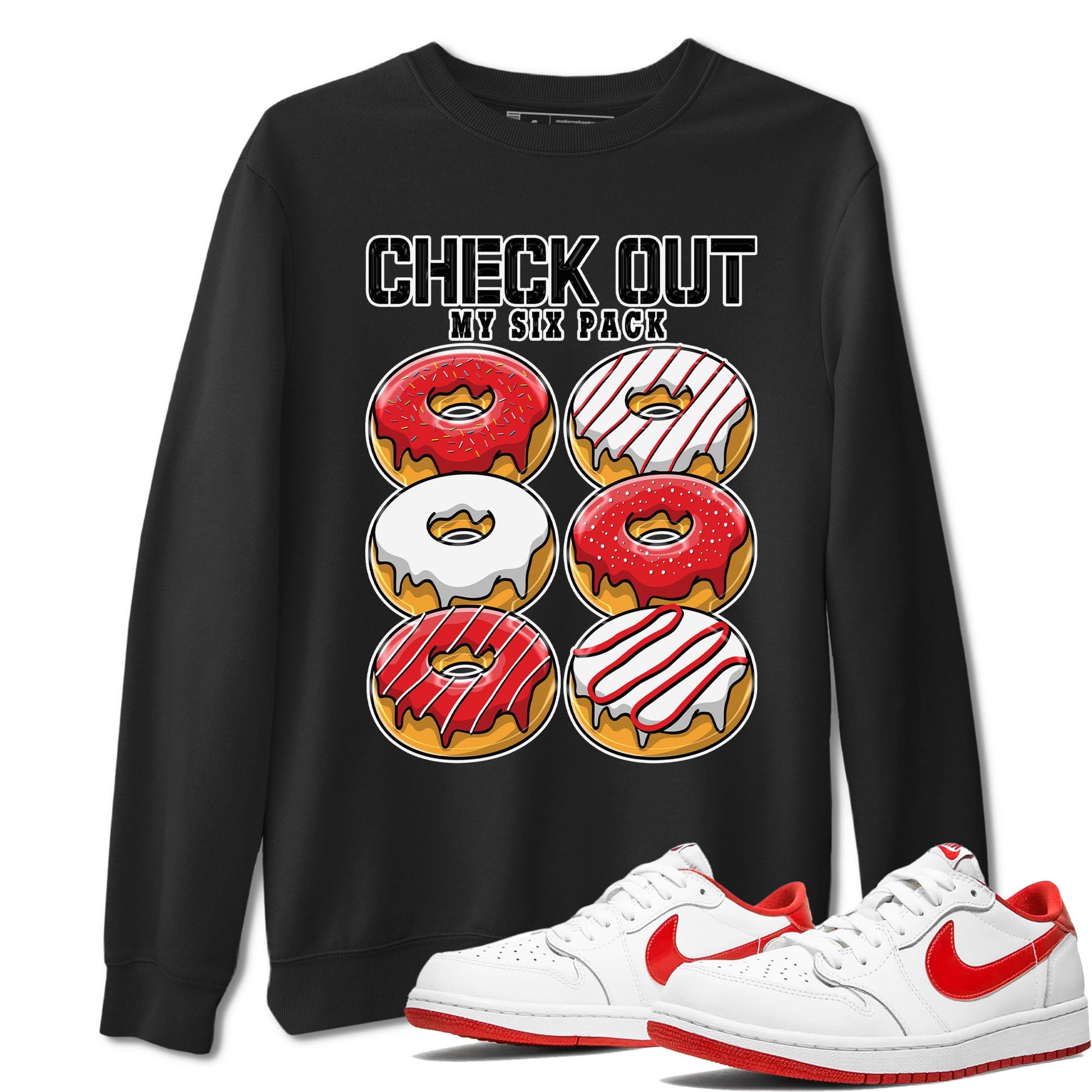 1s Low University Red shirt to match jordans Check Out My Six Pack sneaker tees Air Jordan 1 University Red SNRT Sneaker Tees Sneaker Matching Clothing Brand Unisex Sneaker Tee Black 1 T-Shirt