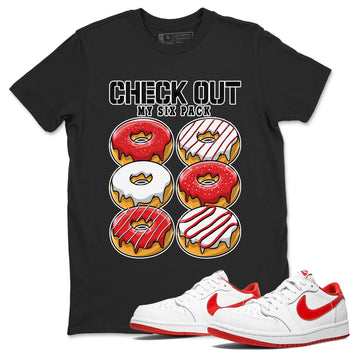 1s Low University Red shirt to match jordans Check Out My Six Pack sneaker tees Air Jordan 1 University Red SNRT Sneaker Tees Sneaker Matching Clothing Brand Unisex Sneaker Tee Black 1 T-Shirt