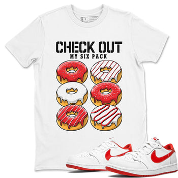 1s Low University Red shirt to match jordans Check Out My Six Pack sneaker tees Air Jordan 1 University Red SNRT Sneaker Tees Sneaker Matching Clothing Brand Unisex Sneaker Tee White 1 T-Shirt