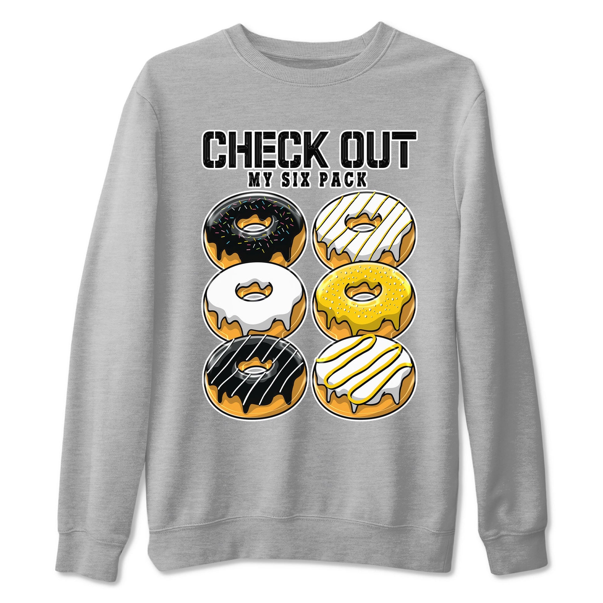 1s Yellow Ochre shirt to match jordans Check Out My Six Pack sneaker tees Air Jordan 1 High OG Yellow Ochre SNRT Sneaker Release Tees unisex cotton Heather Grey 2 crew neck shirt
