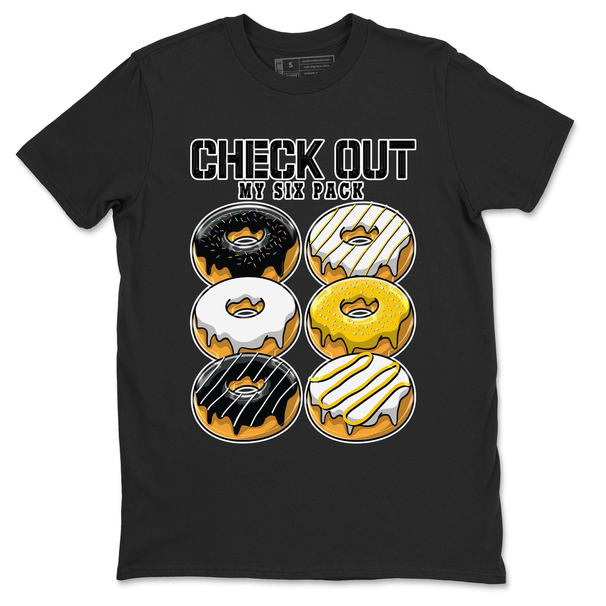1s Yellow Ochre shirt to match jordans Check Out My Six Pack sneaker tees Air Jordan 1 High OG Yellow Ochre SNRT Sneaker Release Tees unisex cotton Black 2 crew neck shirt