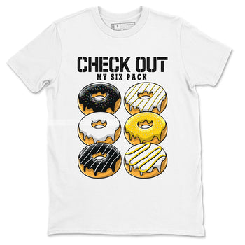 1s Yellow Ochre shirt to match jordans Check Out My Six Pack sneaker tees Air Jordan 1 High OG Yellow Ochre SNRT Sneaker Release Tees unisex cotton White 2 crew neck shirt