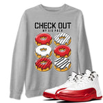 Jordan 12 Retro Cherry shirt to match jordans Varsity Red Check Out My Six Pack special sneaker matching tees 12s Cherry SNRT sneaker tees Unisex Heather Grey 1 T-Shirt