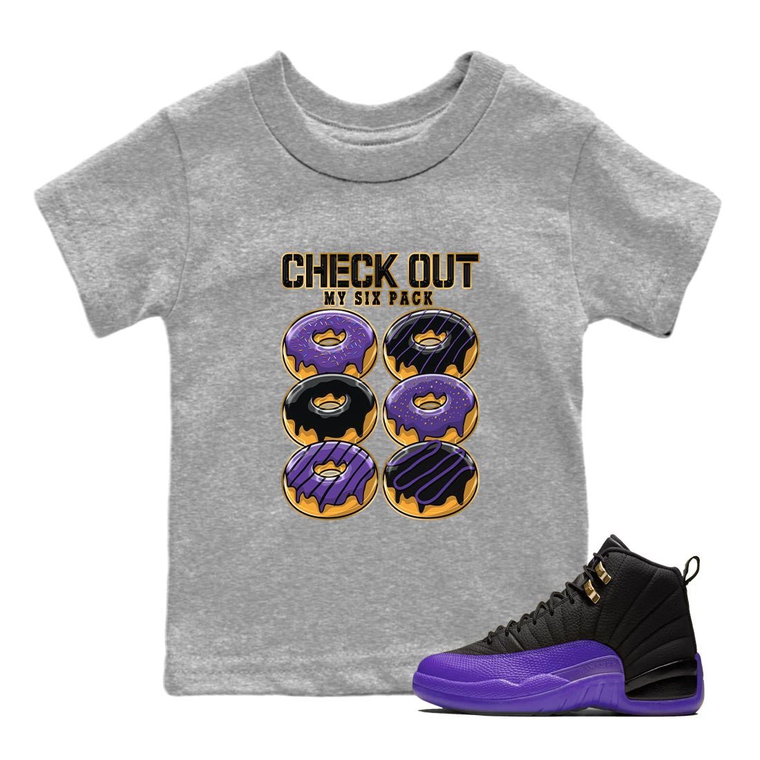12s Field Purple shirt to match jordans Check Out My Six Pack sneaker tees Air Jordan 12 Field Purple SNRT Sneaker Release Tees Baby Toddler Heather Grey 1 T-Shirt