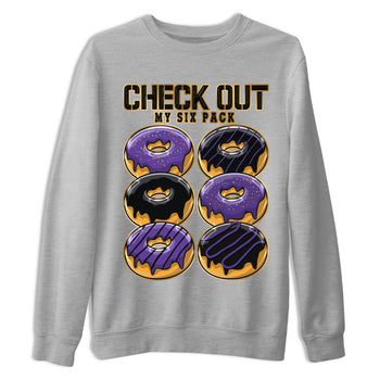 12s Field Purple shirt to match jordans Check Out My Six Pack sneaker tees Air Jordan 12 Field Purple SNRT Sneaker Release Tees Crew Neck Casual Unisex Heather Grey 2 T-Shirt