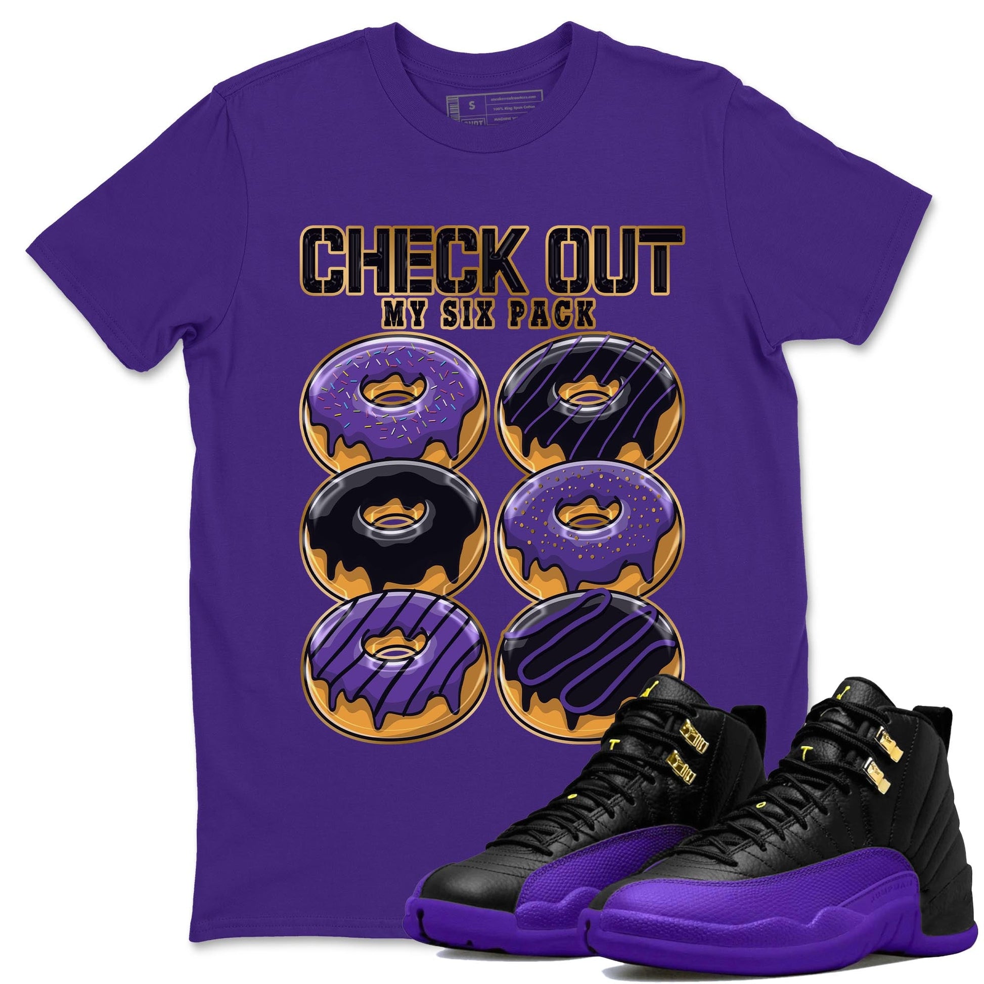 12s Field Purple shirt to match jordans Check Out My Six Pack sneaker tees Air Jordan 12 Field Purple SNRT Sneaker Release Tees Crew Neck Casual Unisex Purple 1 T-Shirt