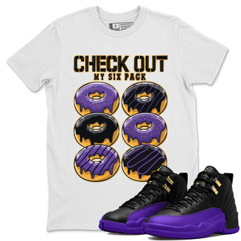 12s Field Purple shirt to match jordans Check Out My Six Pack sneaker tees Air Jordan 12 Field Purple SNRT Sneaker Release Tees Crew Neck Casual Unisex White 1 T-Shirt