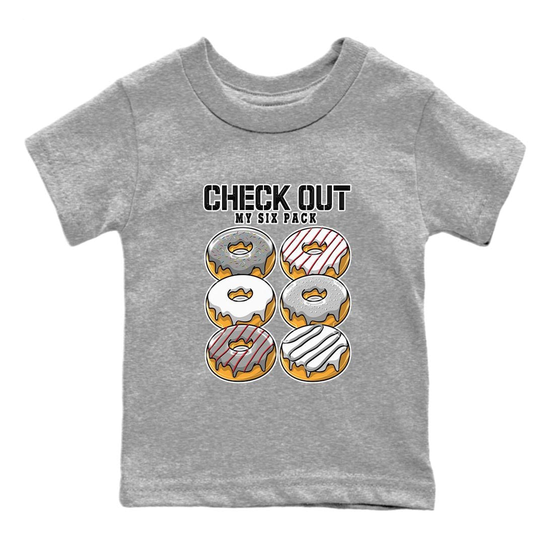 AJ13 Wolf Grey Sneaker Match Tees Check Out My Six Pack Sneaker Tees Air Jordan 13 Wolf Grey SNRT Sneaker Release Tees Kids Shirts Heather Grey 2