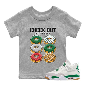 Jordan 4 Pine Green SB Sneaker Match Tees Check Out My Six Pack Sneaker Tees 4s Pine Green Nike SB Sneaker Tees Sneaker Release Shirts Kids Shirts Heather Grey 1