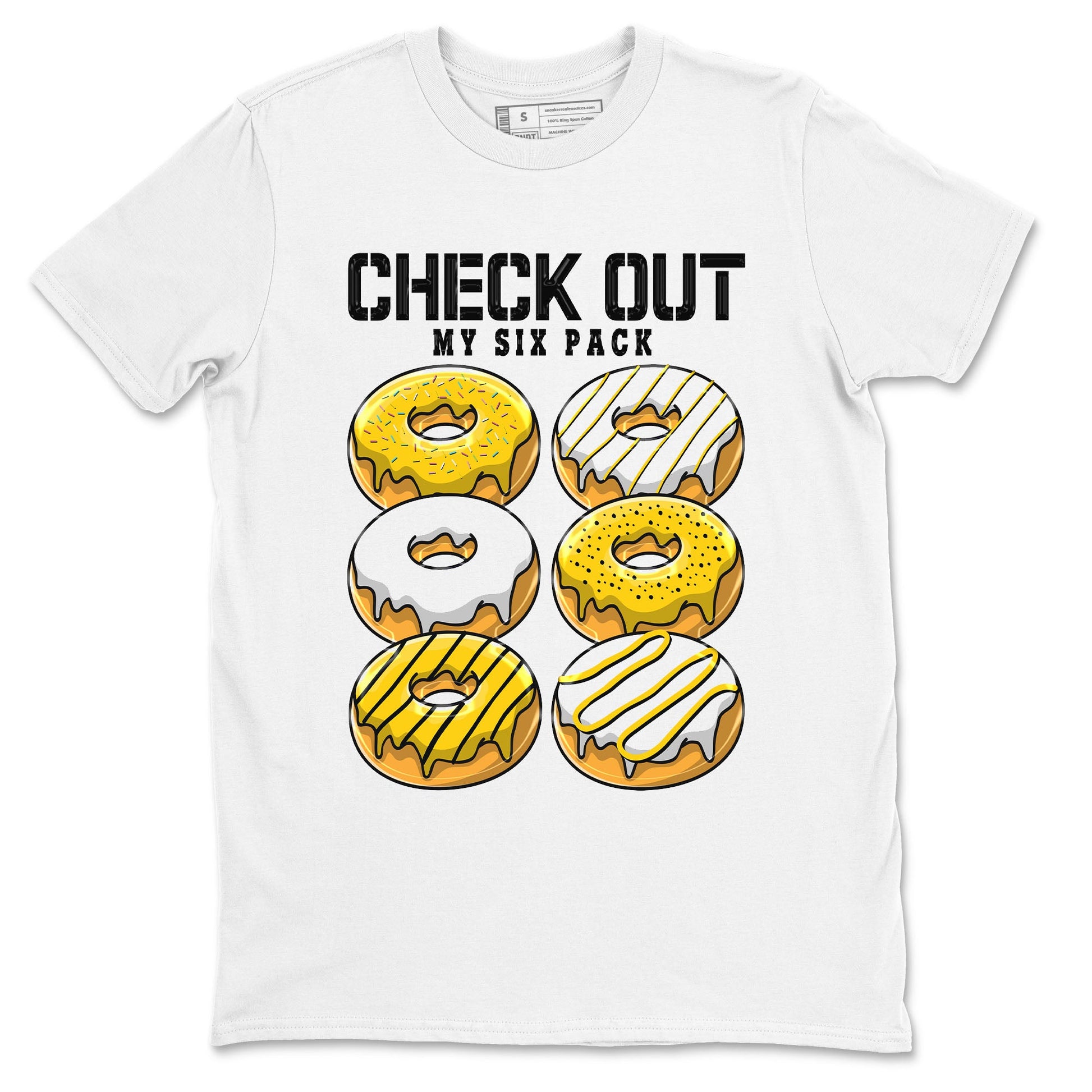 Check Out My Six Pack sneaker match tees to Yellow Ochre 6s street fashion brand for shirts to match Jordans SNRT Sneaker Tees Air Jordan 6 Yellow Ochre unisex t-shirt White 2 unisex shirt