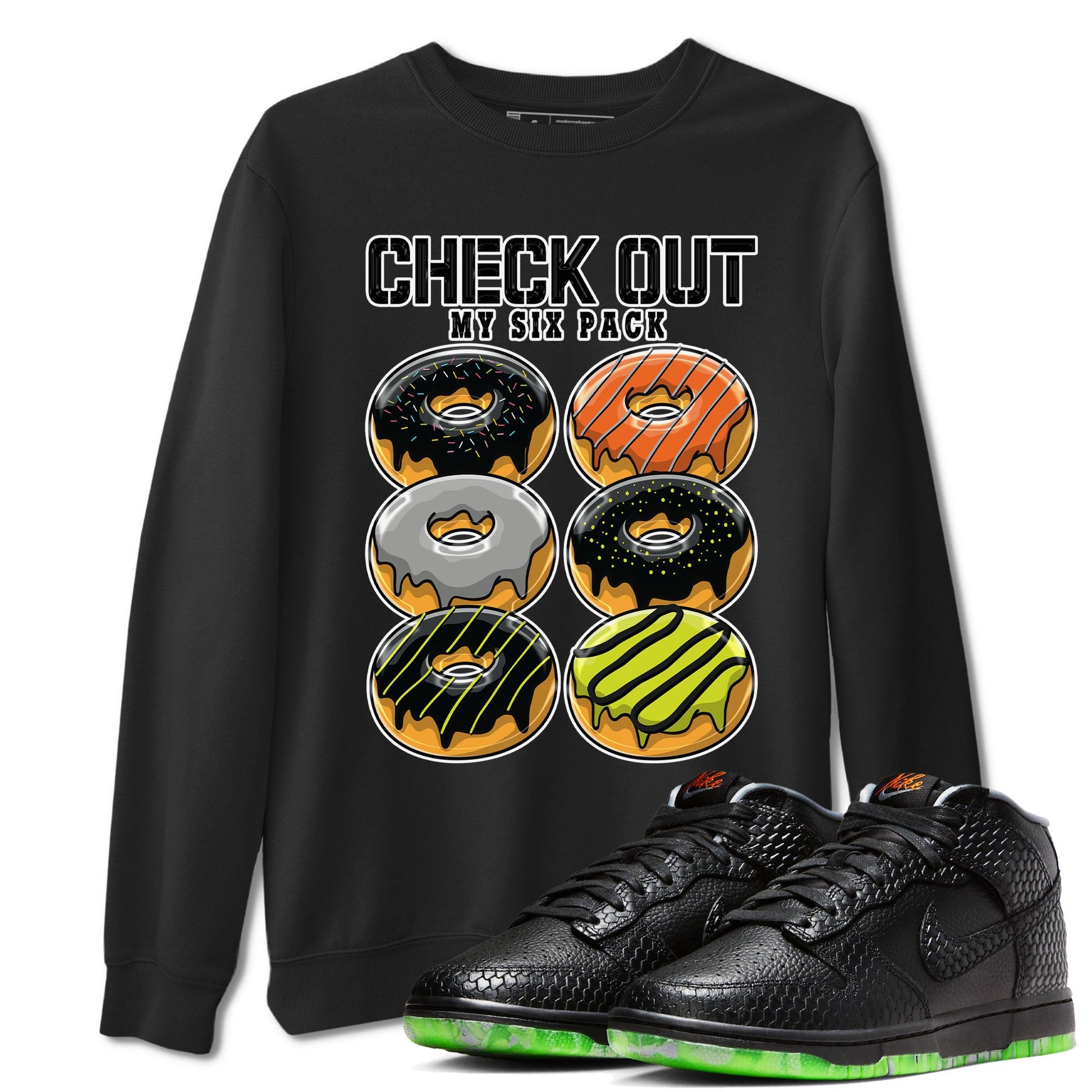 Nike Dunk Mid Premium shirt to match jordans Check Out My Six Pack sneaker tees Nike Dunk Mid Halloween SNRT Sneaker Tees Sneaker Matching Clothing Brand Unisex Sneaker Tee Black 1 T-Shirt