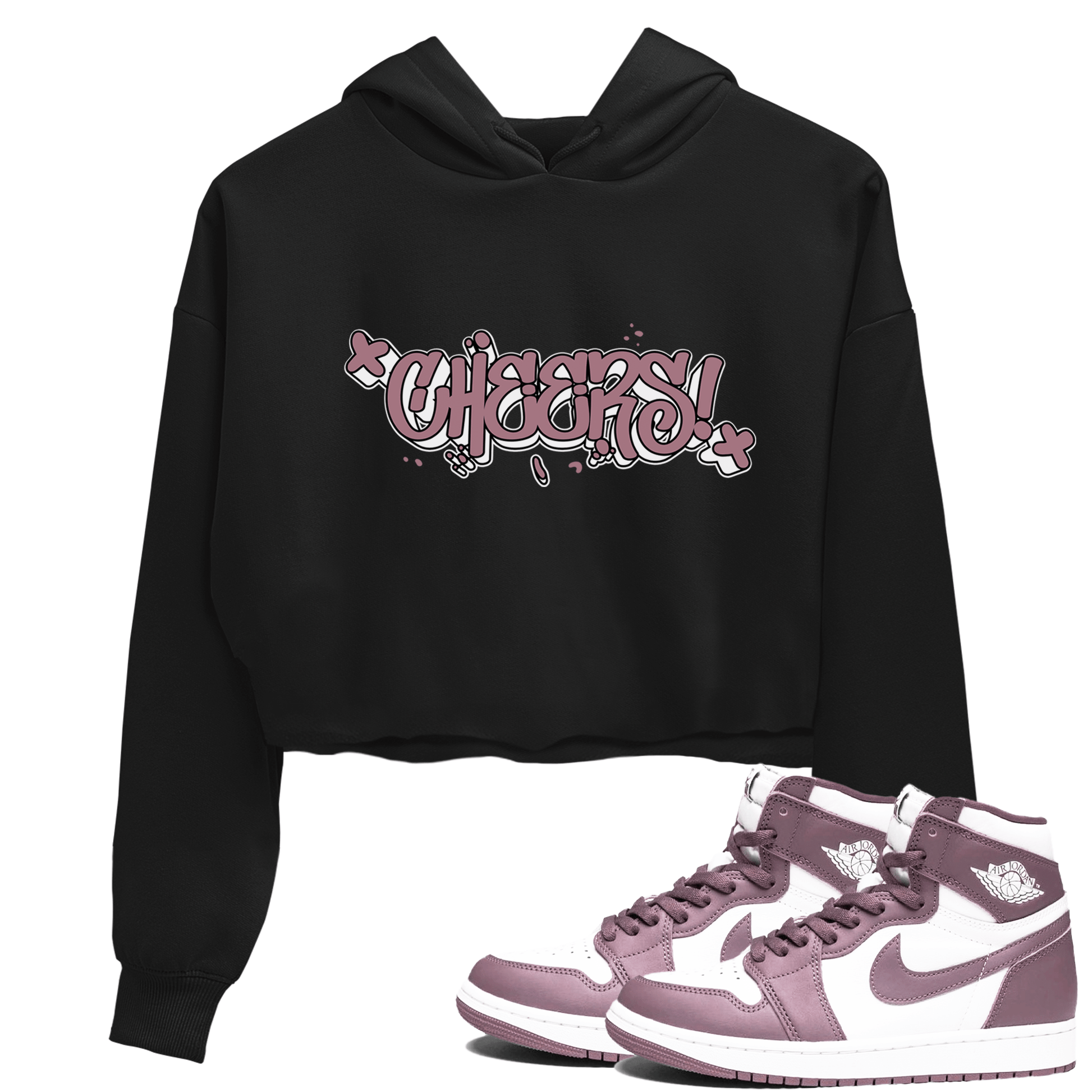 Air Jordan 1 Mauve shirt to match jordans Cheers sneaker tees AJ1 Mauve SNRT Sneaker Tees Sneaker Matching Clothing Brand Black 1 Crop T-Shirt