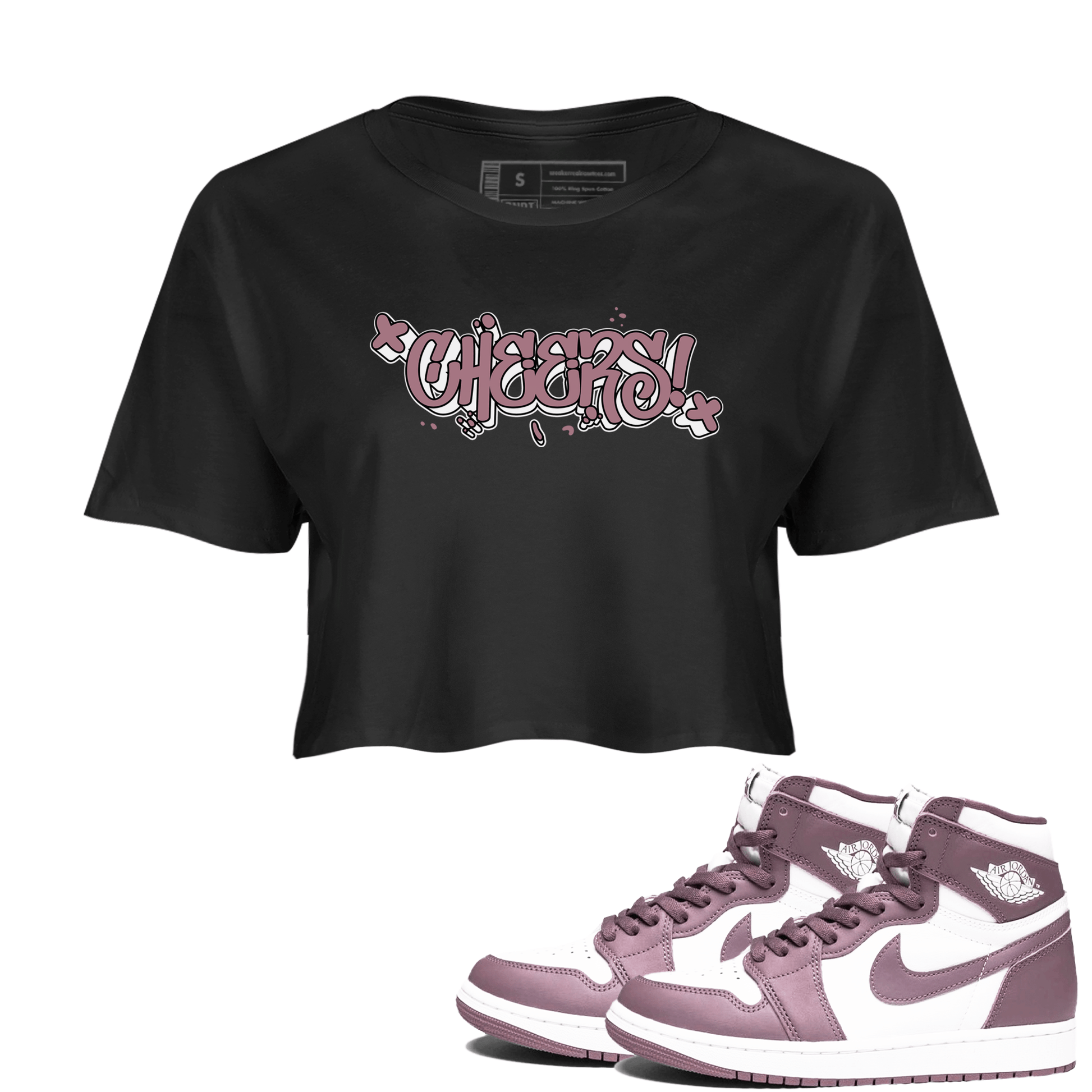 Air Jordan 1 Mauve shirt to match jordans Cheers sneaker tees AJ1 Mauve SNRT Sneaker Tees Sneaker Matching Clothing Brand Black 1 Crop T-Shirt