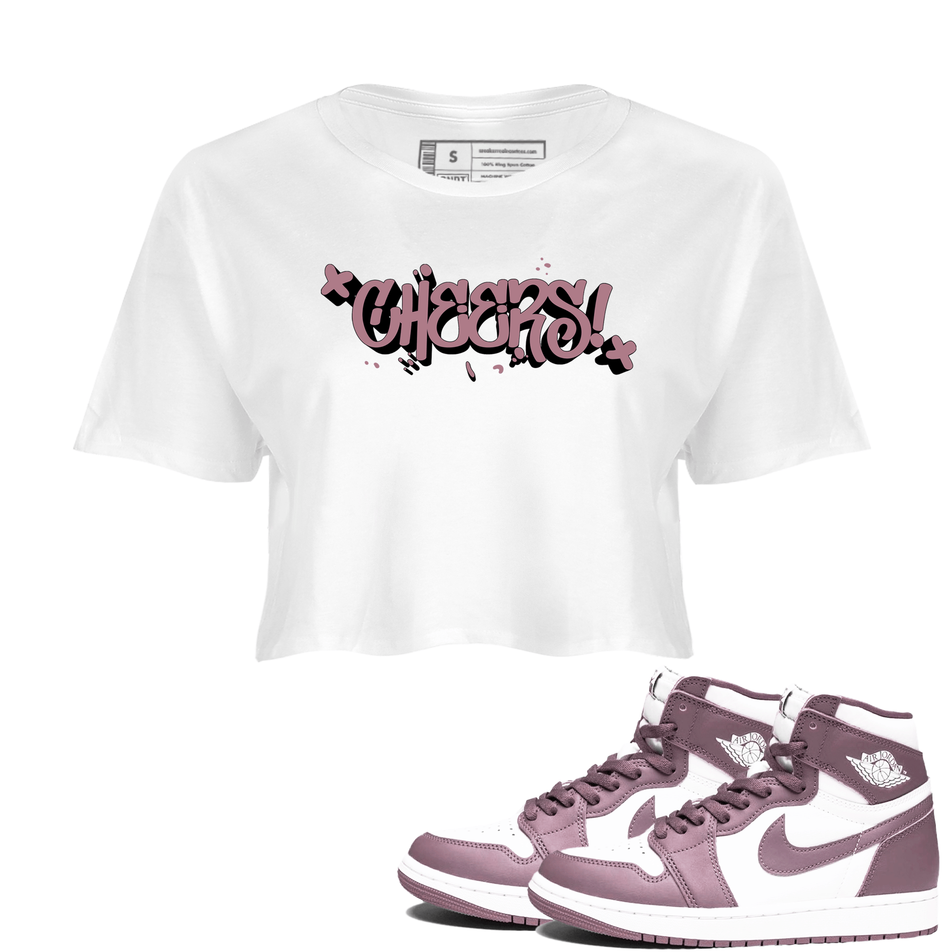 Air Jordan 1 Mauve shirt to match jordans Cheers sneaker tees AJ1 Mauve SNRT Sneaker Tees Sneaker Matching Clothing Brand White 1 Crop T-Shirt