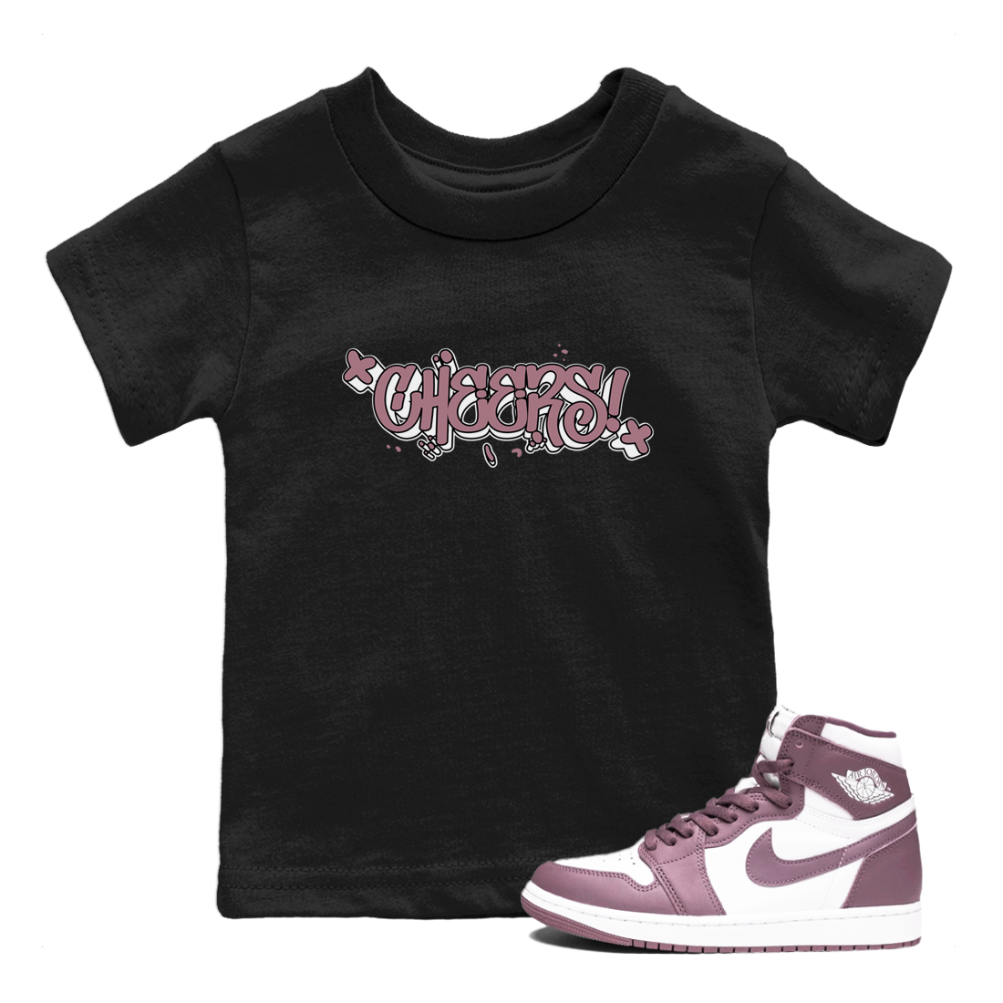 Air Jordan 1 Mauve shirt to match jordans Cheers sneaker tees AJ1 Mauve SNRT Sneaker Tees Sneaker Matching Clothing Brand Baby Toddler Black 1 T-Shirt