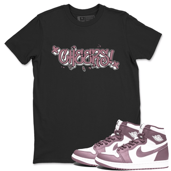 Air Jordan 1 Mauve shirt to match jordans Cheers sneaker tees AJ1 Mauve SNRT Sneaker Tees Sneaker Matching Clothing Brand Unisex Sneaker Tee Black 1 T-Shirt