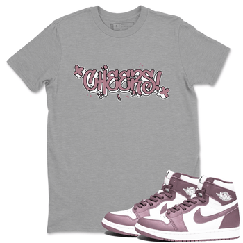 Air Jordan 1 Mauve shirt to match jordans Cheers sneaker tees AJ1 Mauve SNRT Sneaker Tees Sneaker Matching Clothing Brand Unisex Sneaker Tee Heather Grey 1 T-Shirt