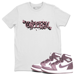 Air Jordan 1 Mauve shirt to match jordans Cheers sneaker tees AJ1 Mauve SNRT Sneaker Tees Sneaker Matching Clothing Brand Unisex Sneaker Tee White 1 T-Shirt