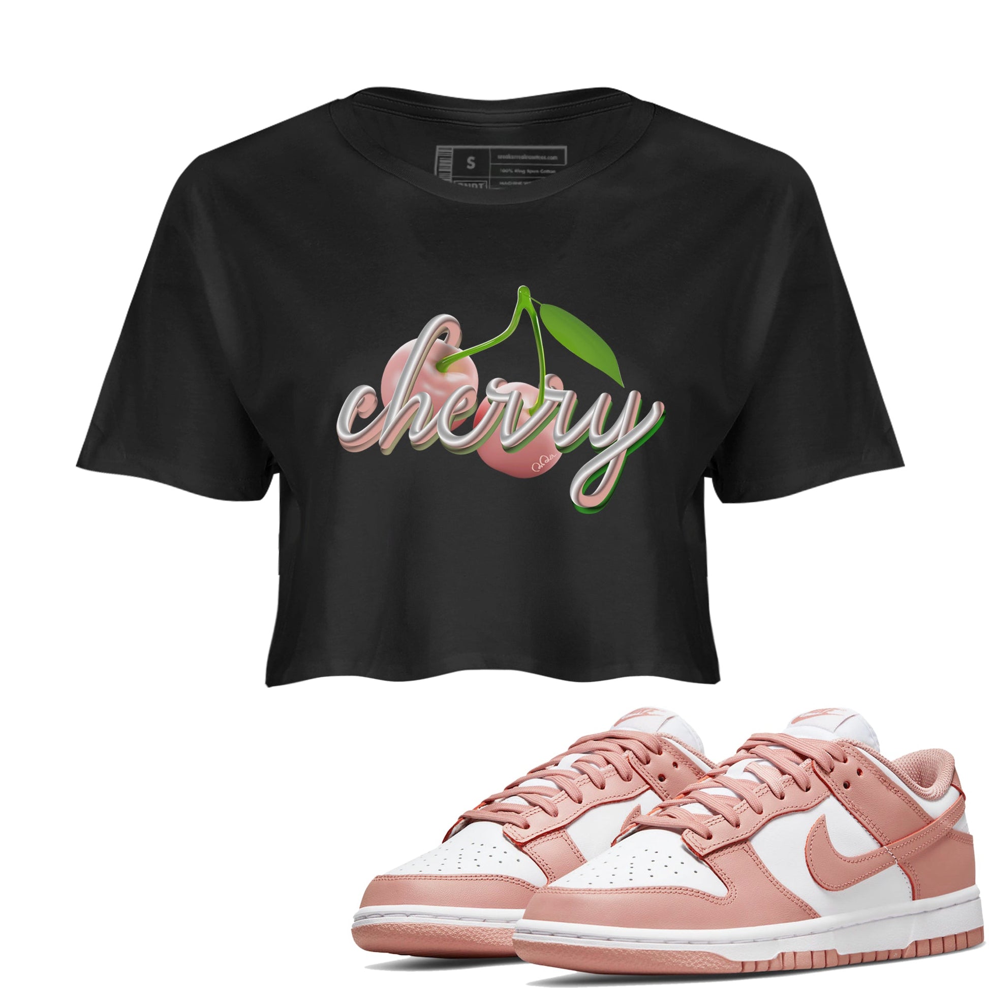 Dunk Rose Whisper shirt to match jordans Cherry sneaker tees Nike Dunk LowRose Whisper SNRT Sneaker Release Tees Black 1 Crop T-Shirt