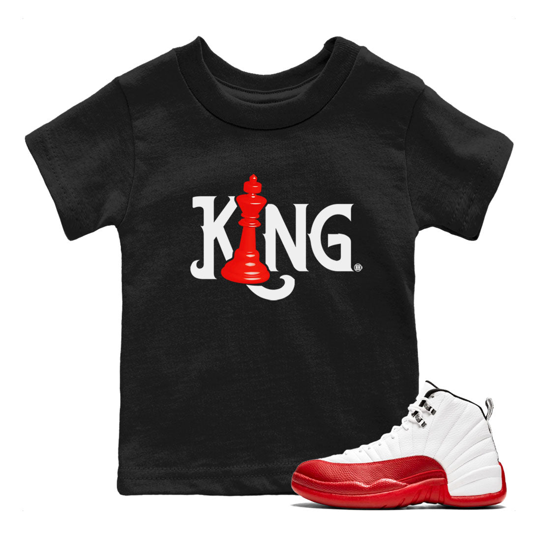 12s Cherry shirt to match jordans Chess King sneaker tees AJ12 Retro Cherry SNRT sneaker release tees baby toddler Black 1 cotton Shirt