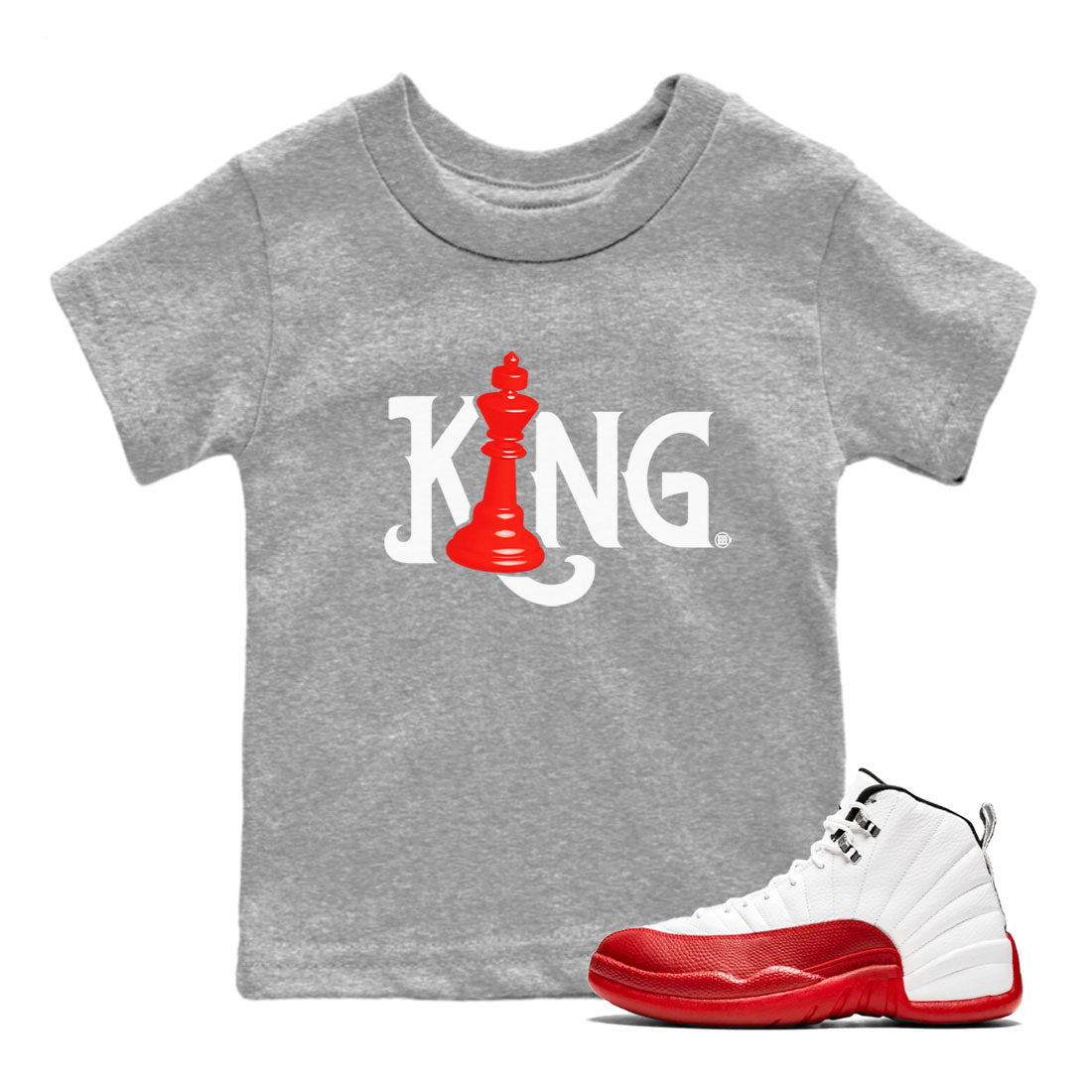 12s Cherry shirt to match jordans Chess King sneaker tees AJ12 Retro Cherry SNRT sneaker release tees baby toddler Heather Grey 1 cotton Shirt