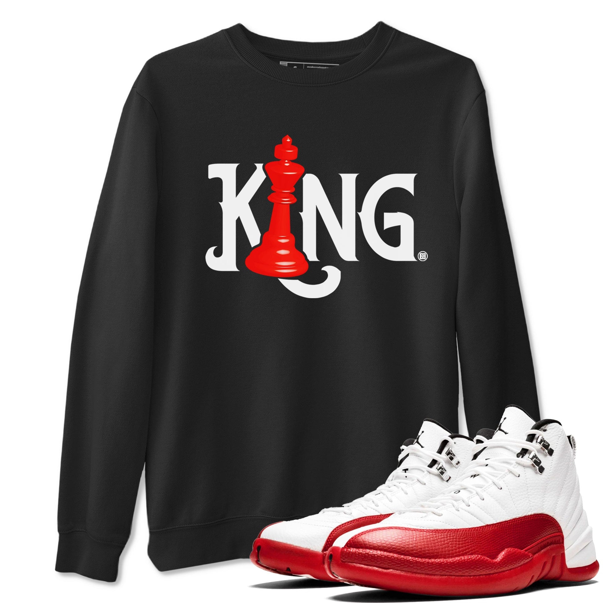 12s Cherry shirt to match jordans Chess King sneaker tees AJ12 Retro Cherry SNRT sneaker Release Tees unisex cotton Black 1 crew neck shirt