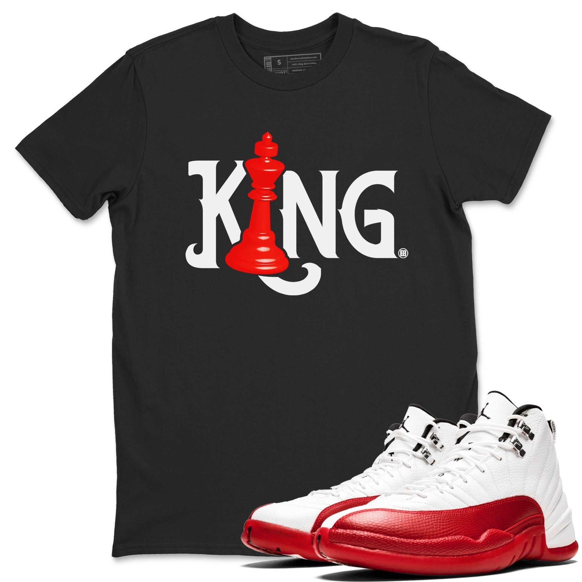 12s Cherry shirt to match jordans Chess King sneaker tees AJ12 Retro Cherry SNRT sneaker Release Tees unisex cotton Black 1 crew neck shirt