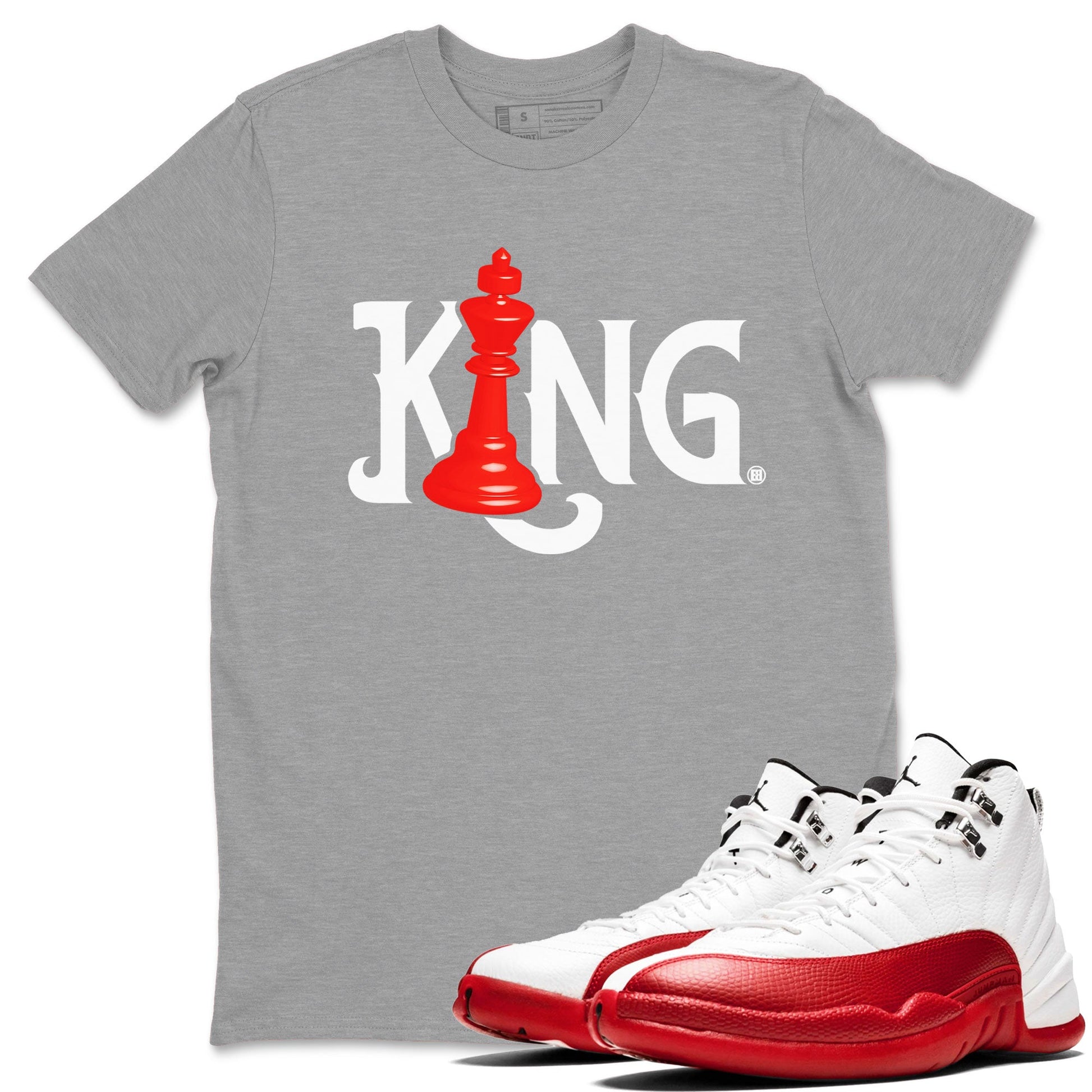 12s Cherry shirt to match jordans Chess King sneaker tees AJ12 Retro Cherry SNRT sneaker Release Tees unisex cotton Heather Grey 1 crew neck shirt
