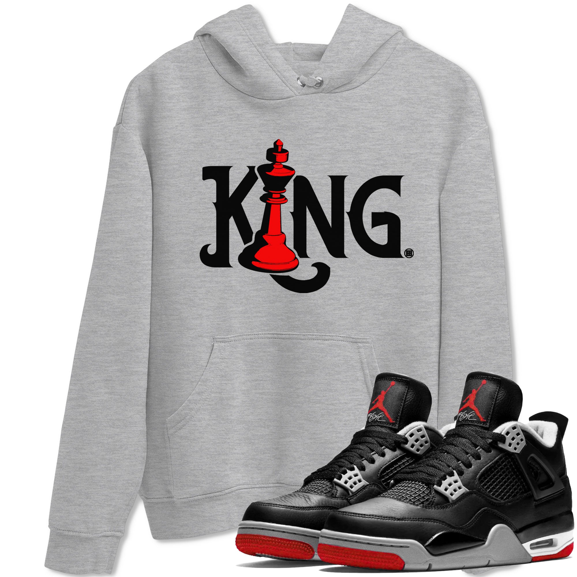 Air Jordan 4 Bred Reimagined shirt to match jordans Chess King sneaker shirts AJ4 Bred Reimagined SNRT Sneaker Tees unisex crew neck cotton Heather Grey 1 crew neck shirt