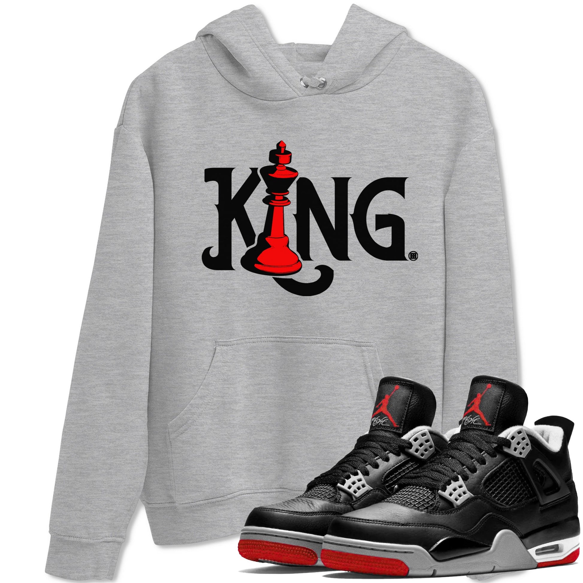 Air Jordan 4 Bred Reimagined shirt to match jordans Chess King sneaker shirts AJ4 Bred Reimagined SNRT Sneaker Tees unisex crew neck cotton Heather Grey 1 crew neck shirt