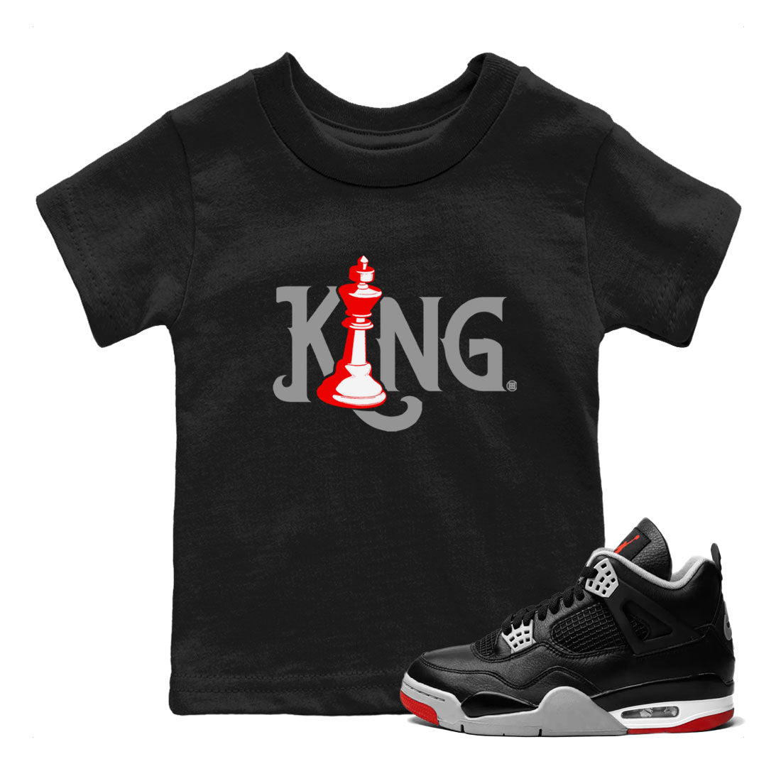 Air Jordan 4 Bred Reimagined shirt to match jordans Chess King sneaker shirts AJ4 Bred Reimagined SNRT Sneaker Tees baby toddler Black 1 cotton Shirt